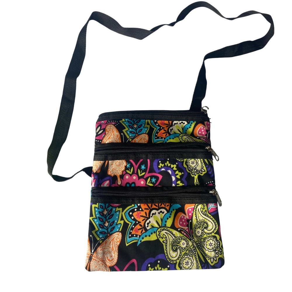 Multicolor Butterfly Paisley Crossbody Bag Boho Floral Multi Pocket Travel Purse